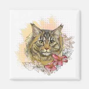 Hand tekening grappige schattige Maine coon met bl Magneet