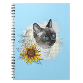 Hand tekening grappige schattige thai kat met bloe notitieboek