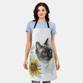 Hand tekening grappige schattige thai kat met bloe schort (Gedragen)