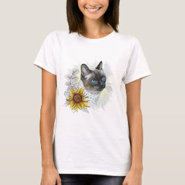 Hand tekening grappige schattige thai kat met bloe t-shirt