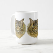 Hand tekening pluizig Maine Coon kat Koffiemok (Voorkant links)