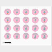  Hand Tekening Roze Blauwe Kerstboom Ronde Sticker (Vel)