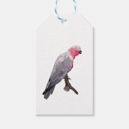 Hand-tekening roze papegaai, tropische vogel zitte cadeaulabel