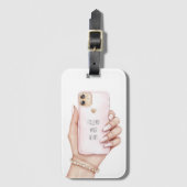 Hand telefoon chic roze nagels bagagelabel (Voorkant (verticaal))