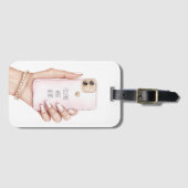 Hand telefoon chic roze nagels bagagelabel (Voorkant (horizontaal))