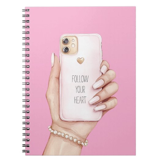 Hand telefoon chic roze nagels notitieboek (Voorkant)