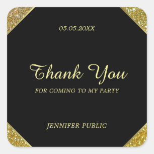 Hand Thank You Handgeschreven Tekst Gouden Glitter Vierkante Sticker