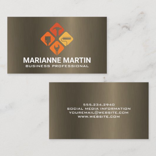 Hand Tools Icon | Metal Background Visitekaartje (Voorkant / Achterkant)