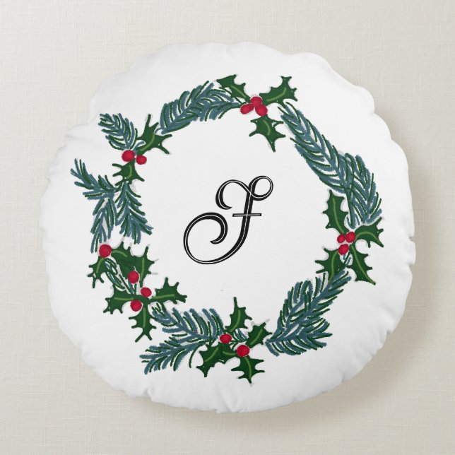 Hand-trekkerstkrans, aanpasbaar initiaal rond kussen (Voorkant)