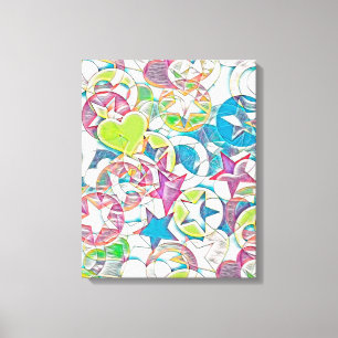 hand van EDDArt - sterren en harten 1 Canvas Afdruk