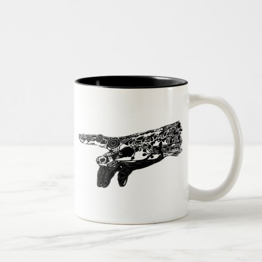 Hand van een Cyborg God? Tweekleurige Koffiemok (Rechts)