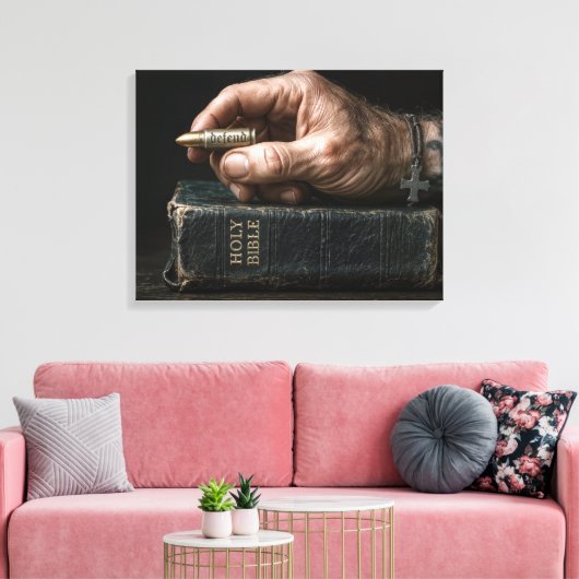 Hand van een man die een kogel vasthoudt canvas afdruk (Insitu (Woonkamer))