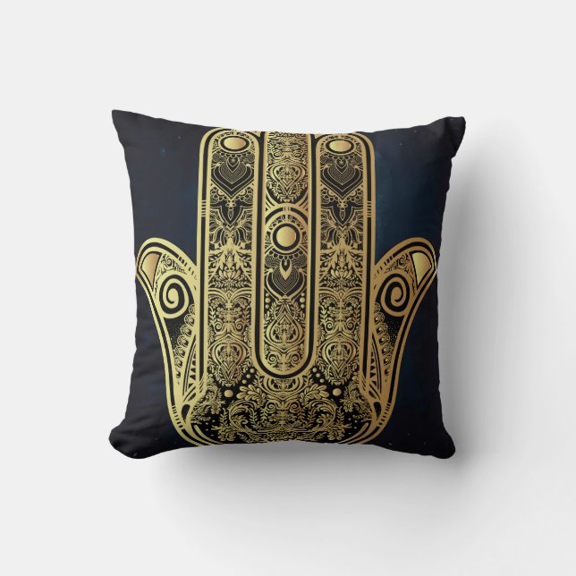Hand van Fatima,symbool van bescherming,Hamsa,goud Kussen (Voorkant)