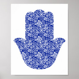 Hand van Hamsa Blue White Lucky Talisman Poster
