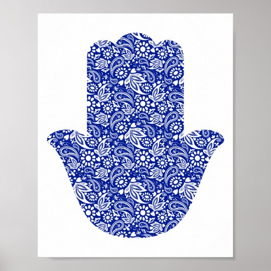 Hand van Hamsa Blue White Lucky Talisman Poster (Voorkant)