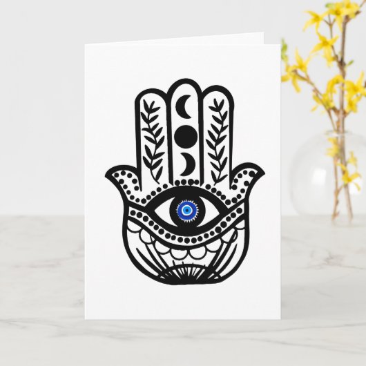 Hand van Hamsa Fatima Evil Eye Kaart (Gele Bloem)