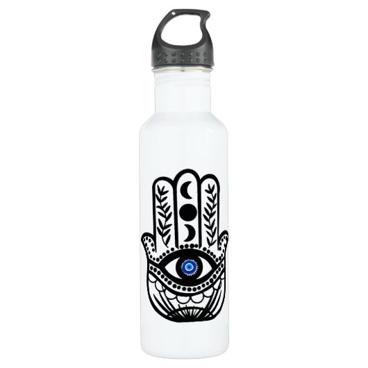 Hand van Hamsa Fatima Evil Eye Waterfles (Voorkant)
