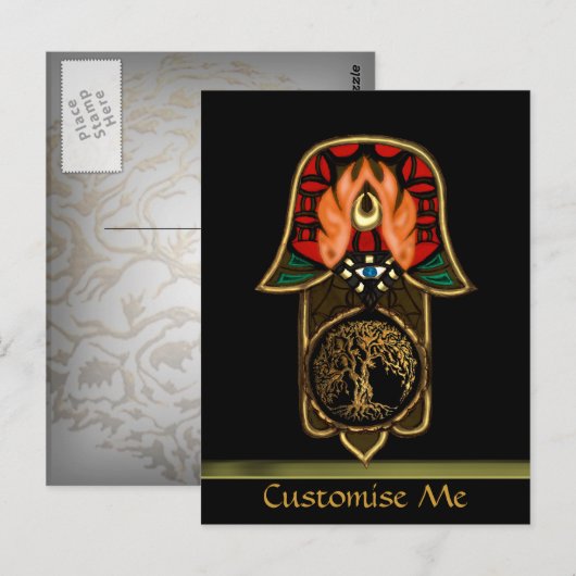 Hand van Hamsa: Levensboom Briefkaart (Voorkant / Achterkant)