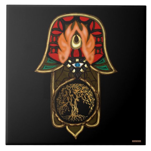 Hand van Hamsa: Levensboom Tegeltje (Voorkant)