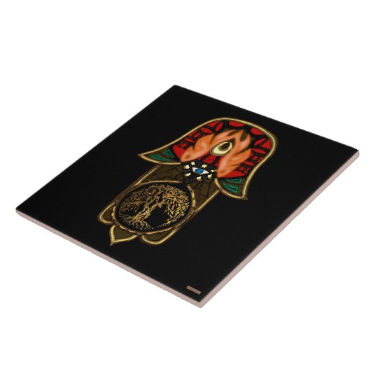 Hand van Hamsa: Levensboom Tegeltje (Zijkant)