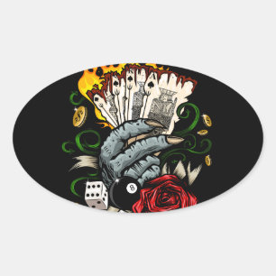 Hand van Kaarten Ovale Sticker