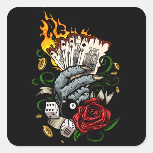 Hand van Kaarten Vierkante Sticker (Voorkant)