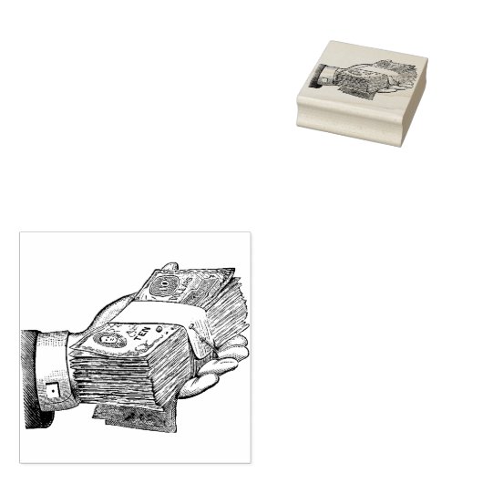 Hand vol contant geld rubberstempel (Gestempeld)