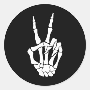 Hand Vrede Teken Bone Halloween Pocket Skeleton Ronde Sticker