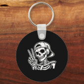 Hand Vrede Teken Retro Halloween Skelet Hand Teken Sleutelhanger (Voorkant)