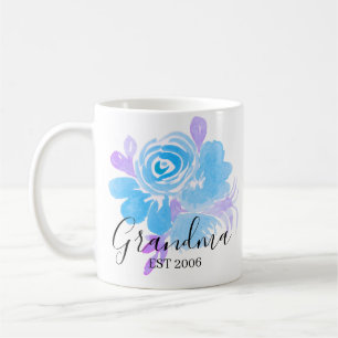 Hand watercolor bloemen mama oma blauw paars koffiemok