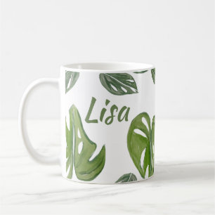 Hand watercolor Monstera Adansonii blad bruidsboek Koffiemok