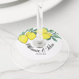 Hand Watergekleurde Lemon Design - Paar Naam Wijnglaslabel