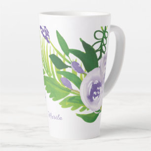 Hand waterverf bloemen paars latte mok