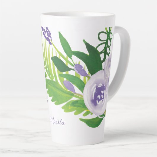 Hand waterverf bloemen paars latte mok (Rechterhoek)