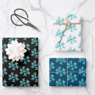 Hand Waterverf Blue Snowflakes kerst Inpakpapier Vel