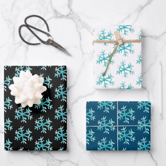 Hand Waterverf Blue Snowflakes kerst Inpakpapier Vel (Voorkant)