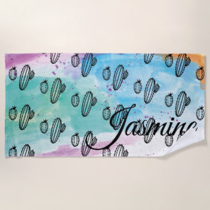 Hand Waterverf Cactus Colorful Fun Paint Splash Strandlaken