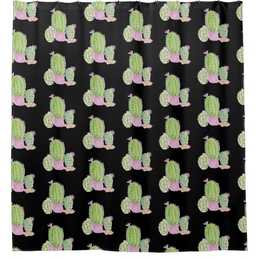 Hand Waterverf Cactus Plant Trio Roze Groen Zwart Douchegordijn (Voorkant)