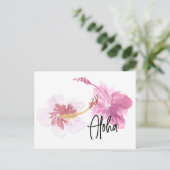 Hand Waterverf Hawaii Hibiscus Floral roze Briefkaart (Staand voorkant)