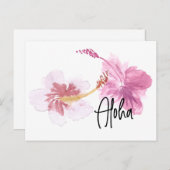 Hand Waterverf Hawaii Hibiscus Floral roze Briefkaart (Voorkant / Achterkant)