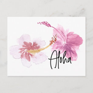 Hand Waterverf Hawaii Hibiscus Floral roze Briefkaart