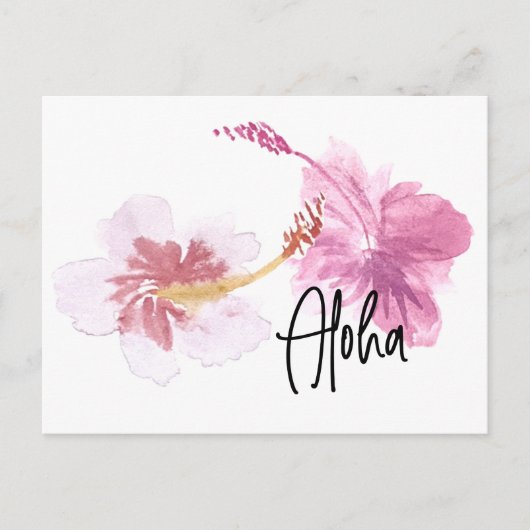Hand Waterverf Hawaii Hibiscus Floral roze Briefkaart (Voorkant)