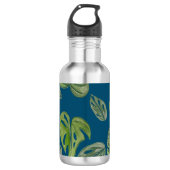 Hand waterverf Monstera Adansonii blad blauw Waterfles (Voorkant)