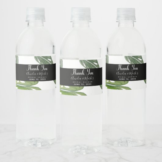 Hand waterverf Monstera Adansonii blad Bruids- Waterfles Etiket (Flessen)