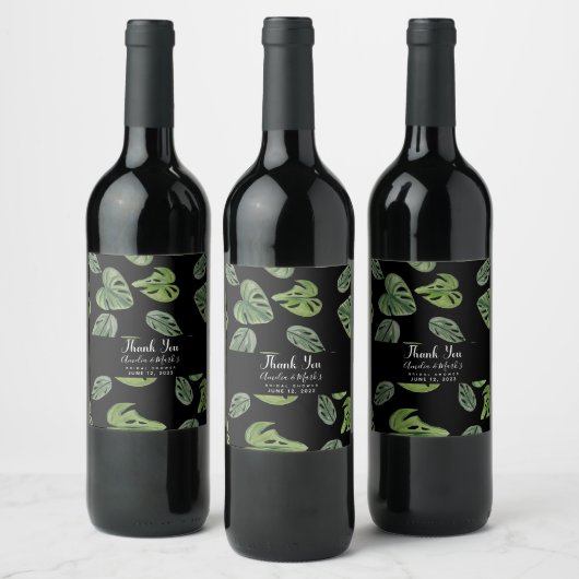 Hand waterverf Monstera Adansonii blad Bruids- Wijn Etiket (Flessen)