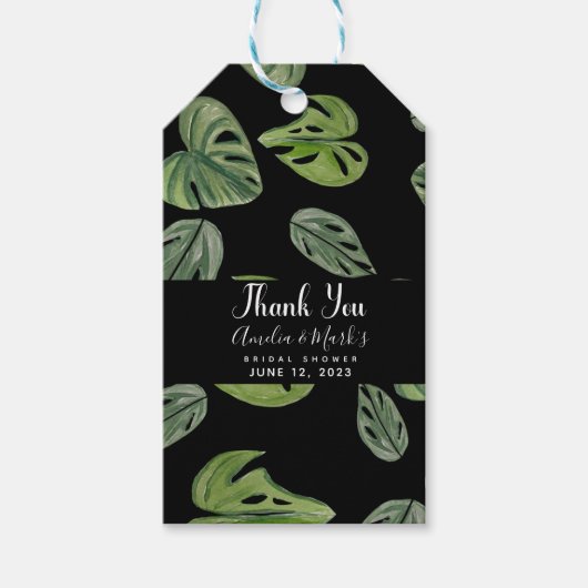 Hand waterverf Monstera Adansonii blad Bruiloft Cadeaulabel (Voorkant)