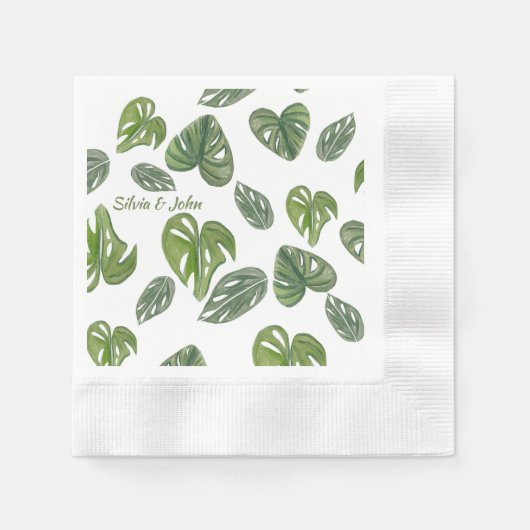 Hand waterverf Monstera Adansonii blad Bruiloft Servet (Voorkant)