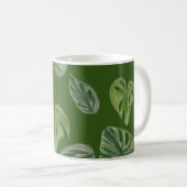 Hand Waterverf Monstera Adansonii Leaf Green Koffiemok (Voorkant rechts)