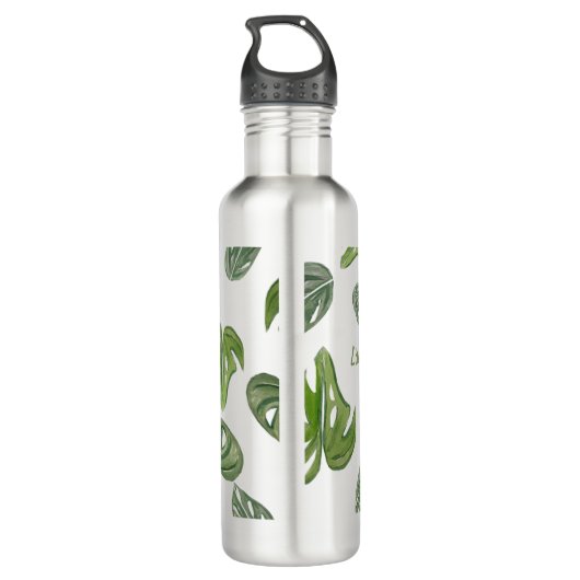 Hand Waterverf Monstera Adansonii Leaf Waterfles (Achterkant)