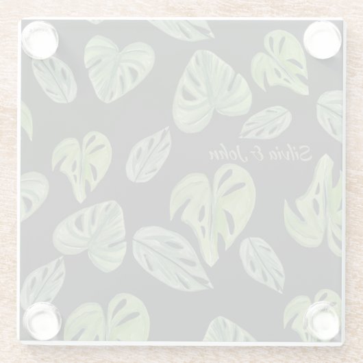 Hand Waterverf Monstera Adansonii Leaf Wedding Glazen Onderzetter (Achterkant)